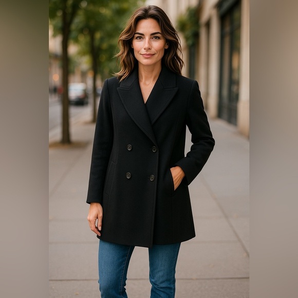 Stephanie Mathews Jackets & Blazers - Women’s Vintage Black Wool Pea Coat Size 4 Warm Winter Preppy Quiet Luxury